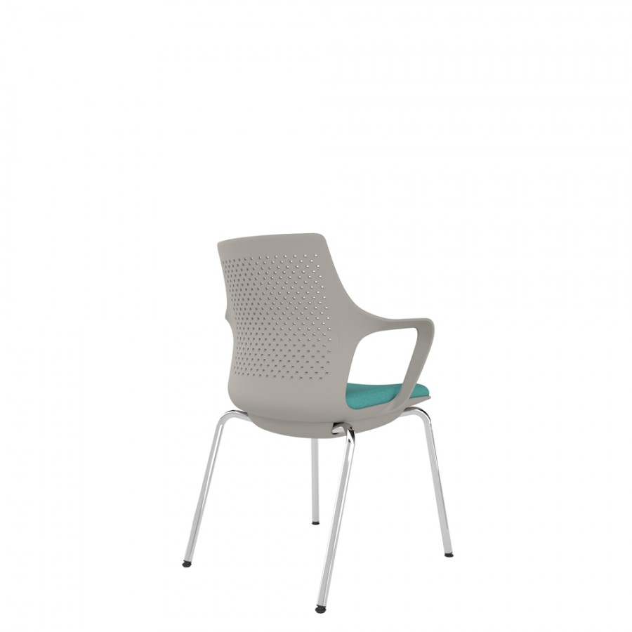 Light Grey Perforated Back Chair With Integrated Arms, Upholstered Seat And Chrome 4 Leg Frame